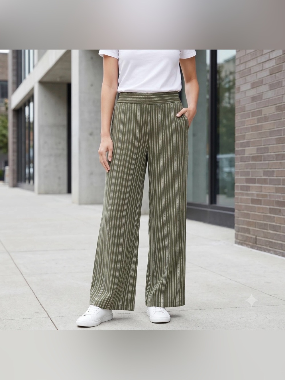 NWT Three Dots Olive Striped Wide Leg Knit Pants size XXL - Picture 5 of 9